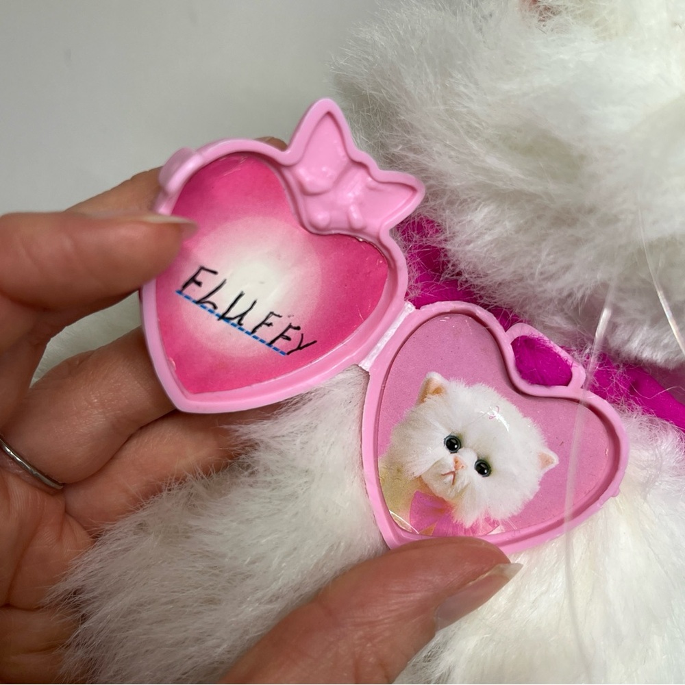 Tyco Kitty Kitty Kittens White Persian Purring Cat Plush Name Tag Colar Vtg 90s - Picture 12 of 13